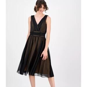 Connected Apparel Womens Black Gold Sleeveless Evening Gown Chiffon Sz 12 NWT